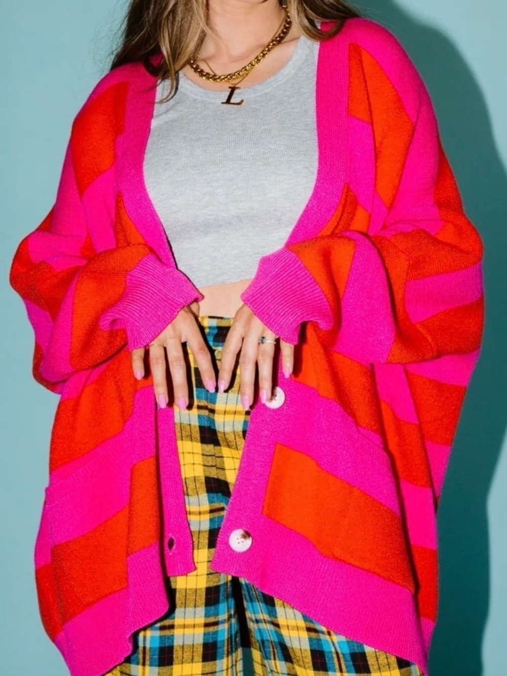 Dressed in LALA - Love You Oversized Cardigan in Sorbet Stripes, Size S/M